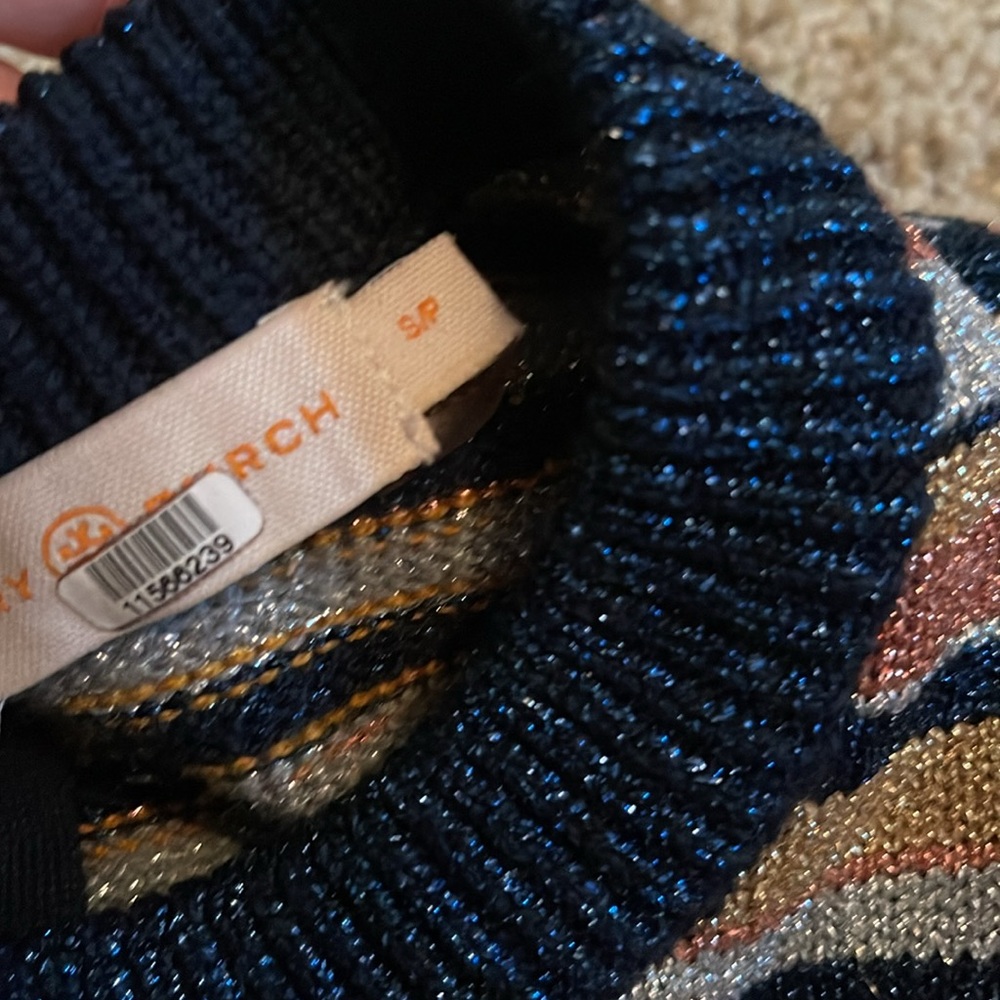 Tory Burch Metallic Lurex Stripe Women’s‎ Sweater Small •P - Picture 2 of 7